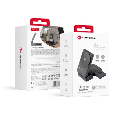 Ασύρματος φορτιστής Forcell F-Energy 3 σε 1 Flex Pro Qi2 συμβατός με MagSafe (F-05) Ασημί
