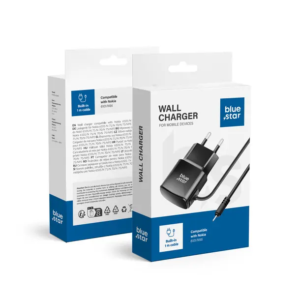 b7756cb415de9a9b48cdefb9eb1f0312 Phone charger Nokia 6101 / N70 / N95 Blue Star 0,6A 3W TFK-TC-1100B black - Image 1